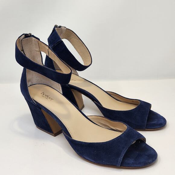 Botkier New York Pilar Blue Suede Pumps Heels Size 8.5 M Ankle Strap Peep Toe - Picture 1 of 7